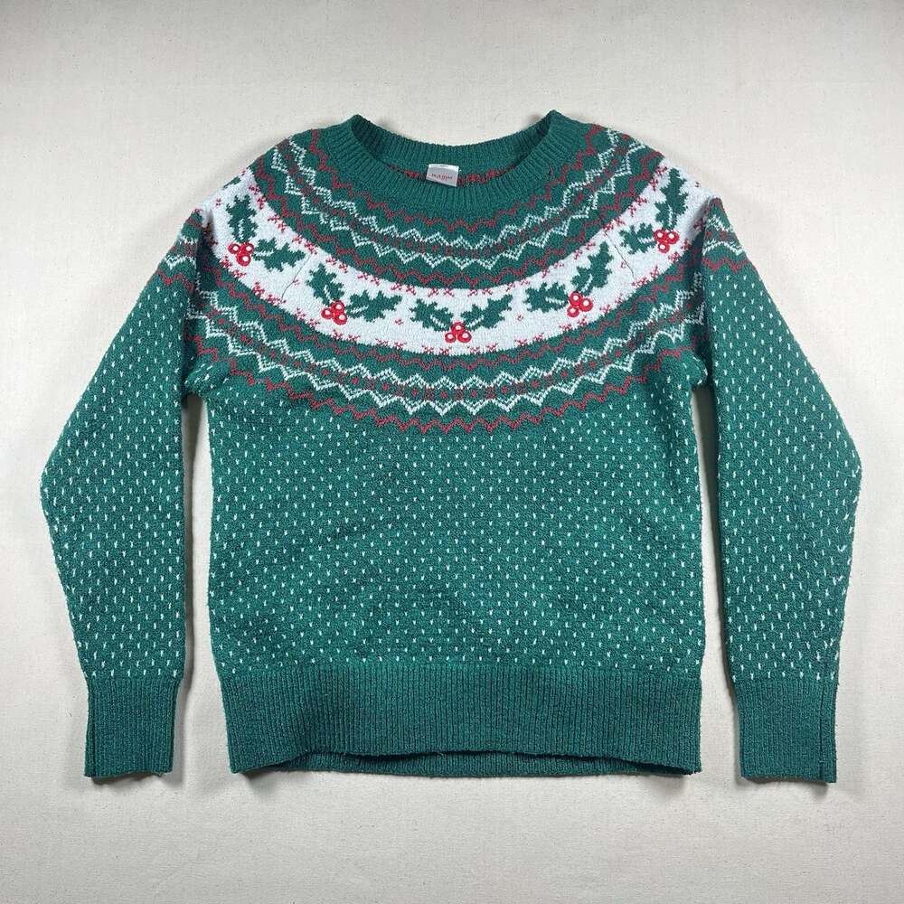 Holiday Time S (4-6) Holly Fair Isle Christmas Knit Crewneck Pullover Sweater